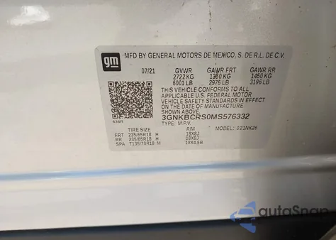 2021 Chevrolet Blazer Fwd 2Lt из США, поврежденный, VIN 3GNKBCRS0MS576332